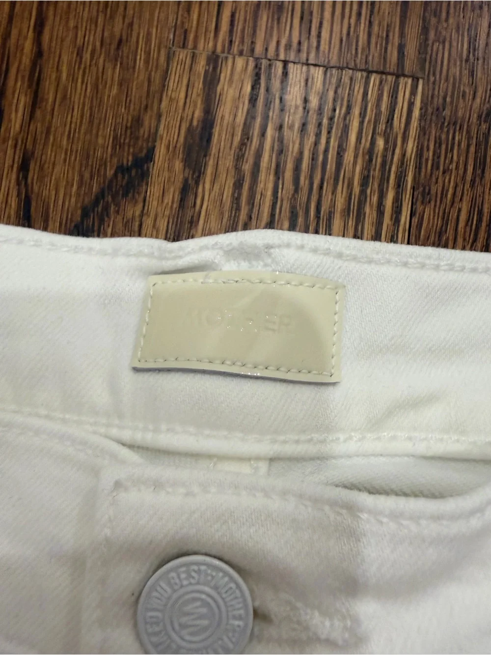 MOTHER White Straight-Leg Jeans with Raw Hem
